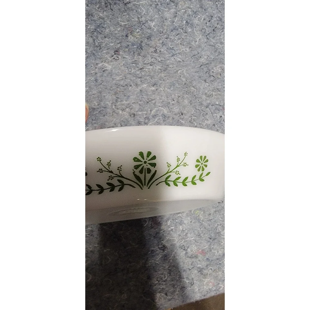 Glasbake Green Daisy‎ Divided Casserole Dish Oval Retro MCM J2352